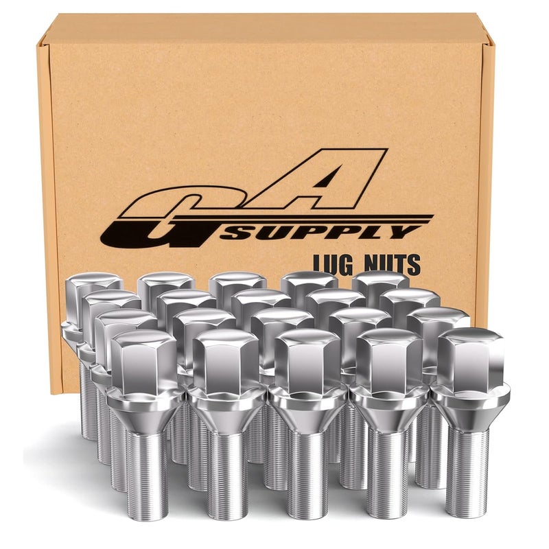 GAsupply 12X1.5 26mm Shank Lug Bolts Fit for BMW 128i 135i 318i 320i 325i 328i 335i M3 525i 528i 530i 535i M5 Z3 Z4 E36 E46 E60 E90 E92 E93, 20pcs OEM Length Wheel Bolts/Studs, 17mm Hex, Cone Seat - Image 1